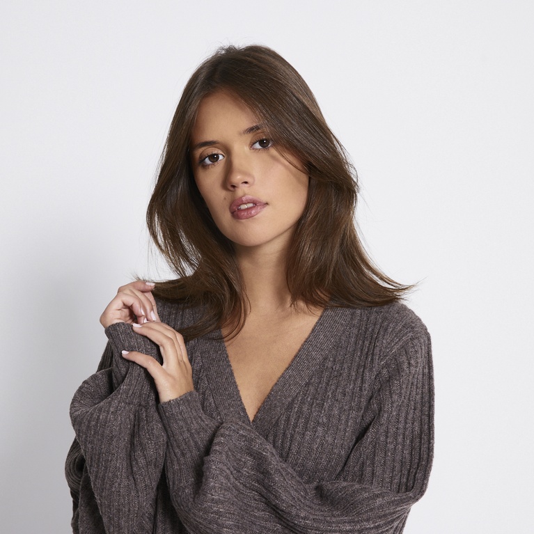 Ribbed knit cardigan dress "Lindsey" Brown melange